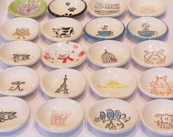 set of two - mini dish - tea bag holder - ring dish - choose your design