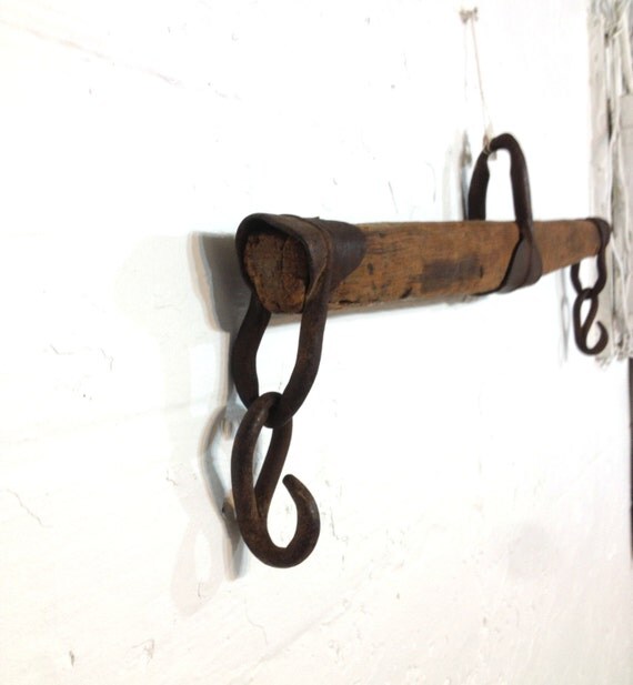 Antique Meat Hanger or Ox Yoke Wood Metal Hanging by TheDirtyLoft