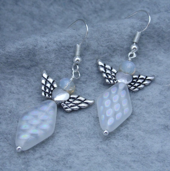 Angel Dangle Earrings Bead Earrings Angel Wing by GumboStew