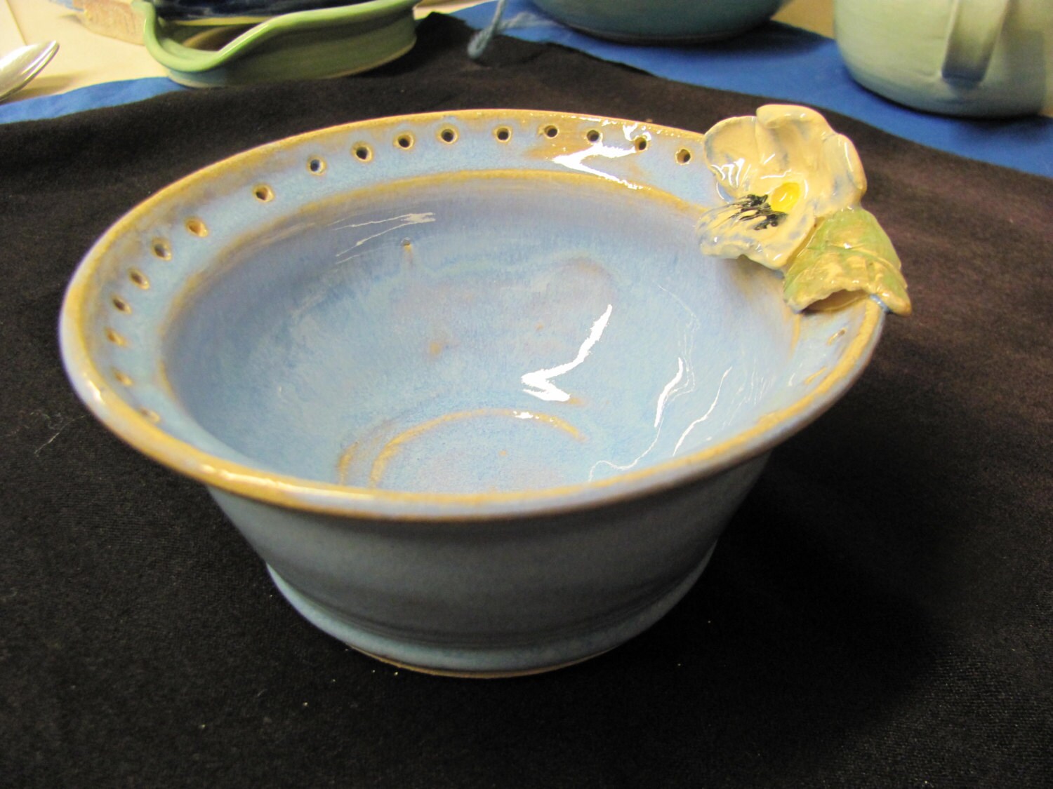 Earring Bowl Ceramic Pottery Jewelry Holder Blue Trinket Dish
