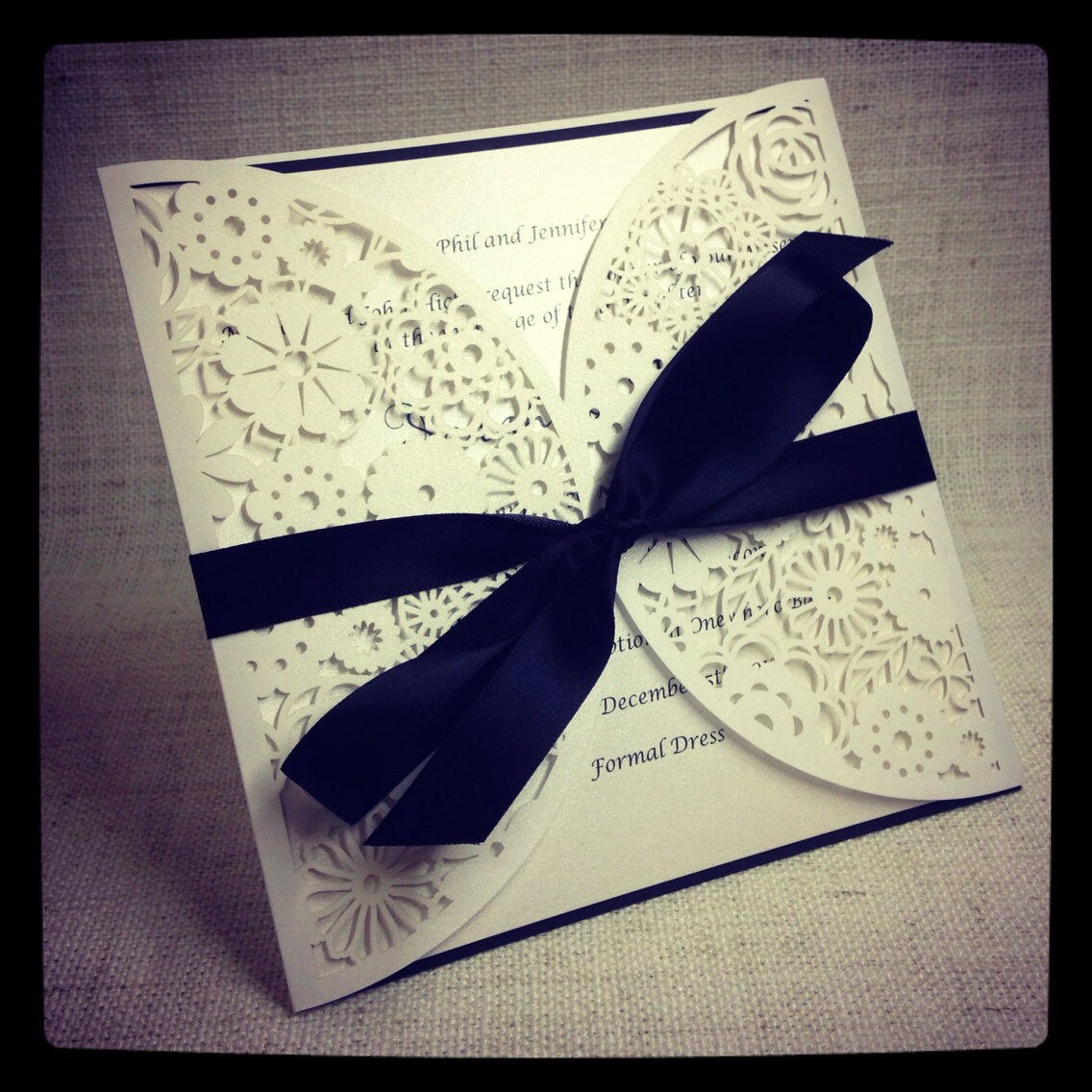 40 x Floral Paper Lace Black and White Wedding Invitation Laser Cut invitation OnePaperHeart