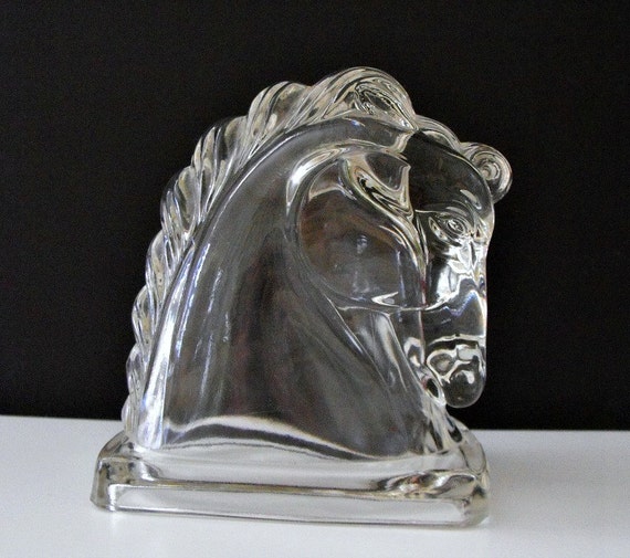 Vintage Clear Glass Horse Head Bookend Federal Glass by bobann23