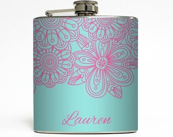 Custom Flask Personalized Name Monogram 21st Birthday Women Bridesmaid Bachelorette Gifts Stainless Steel 6 oz Liquor Hip Flask LC-1419
