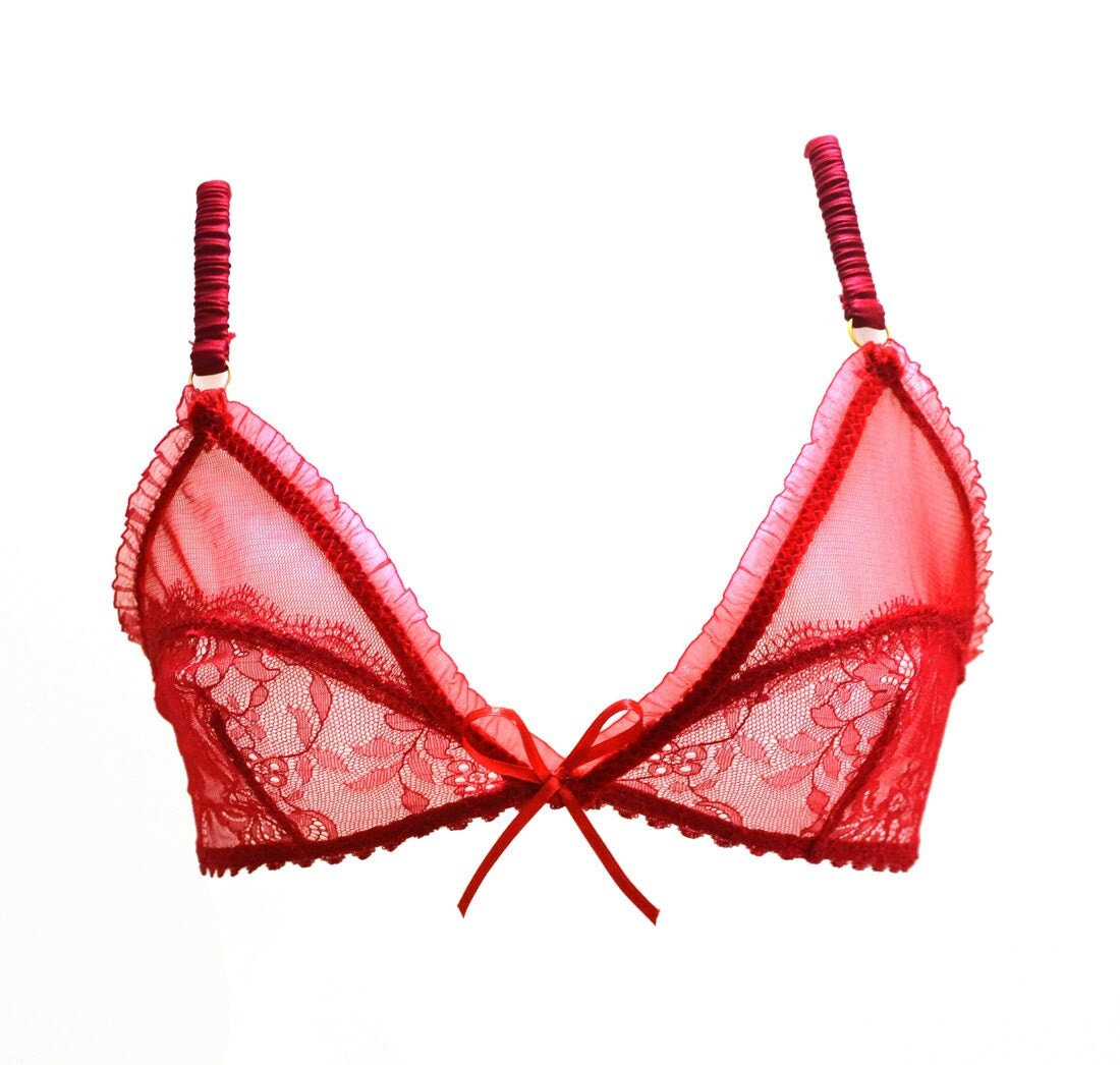 STELLA Rouge Red Chantilly Lace and silk satin soft cup Bra