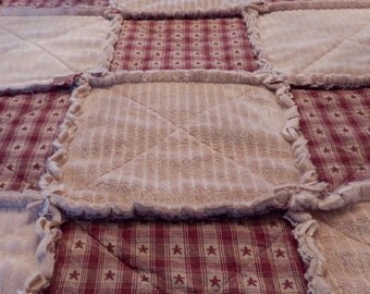 Primitive Quilt, Throw Size Rag Quilt, Red Rag Quilt, Minky Quilt, Farmhouse Decor, Handmade in NJ