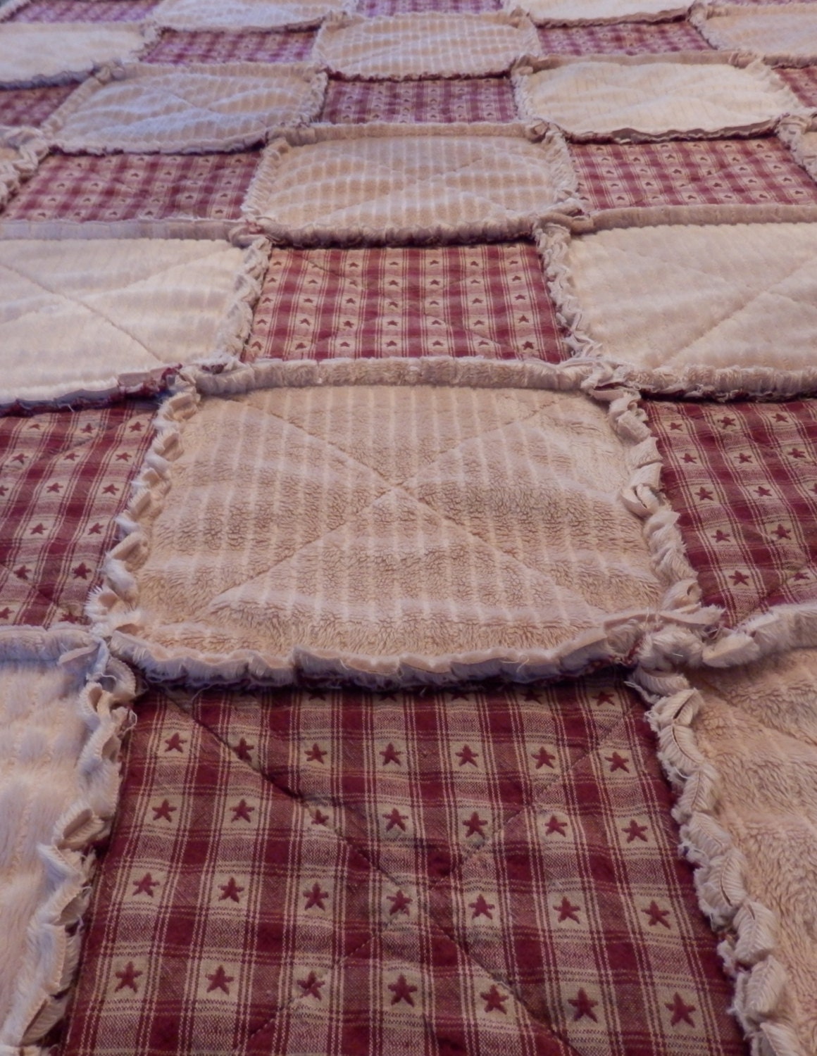 Primitive Quilt Throw Size Rag Quilt Red Rag Quilt Minky