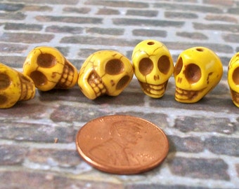 12mm by 10mm Skull Beads Bright Yellow Stone