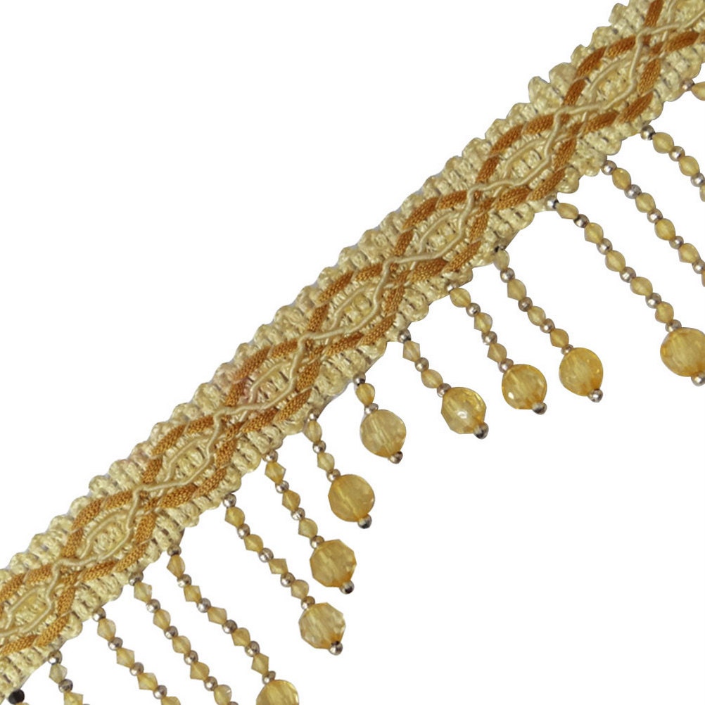 Handmade Beige Acrylic Beaded Fringe Ribbon Trim Ribbon