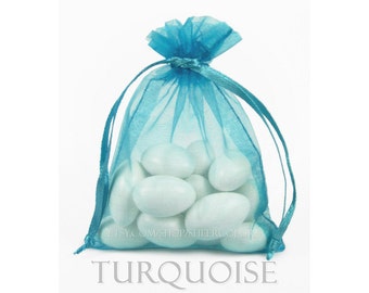 100 Turquoise Organza Bags, 4 x 6 Inch Sheer Fabric Favor Bags, For Wedding Favors, Jewelry Pouches
