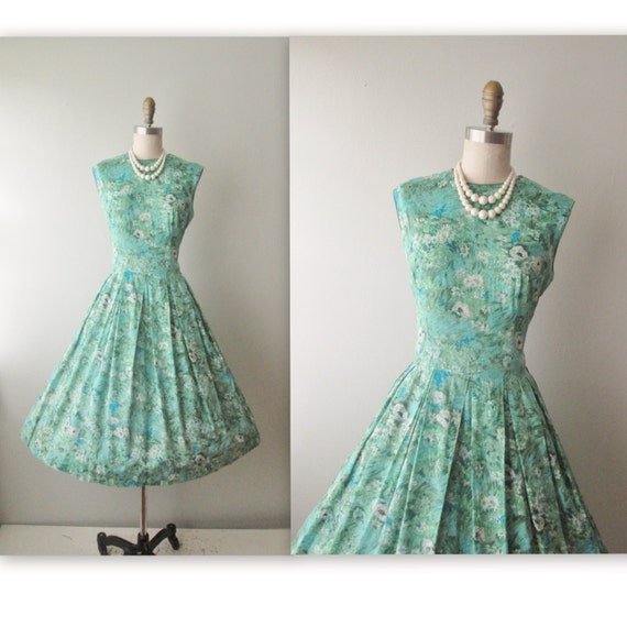 50's Floral Dress // Vintage 1950's Impressionist