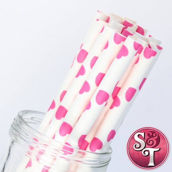 Pink Hearts Party Paper Straws - Cake Pop Sticks - Pixie Sticks - Qty 25 Il_570xn