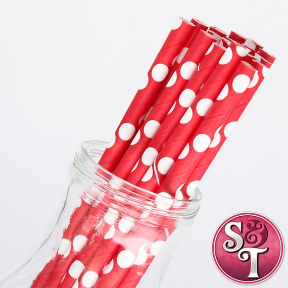 Dot Red/White Party Paper Straws - Cake Pop Sticks - Pixie Sticks - Qty 25 Il_570xn
