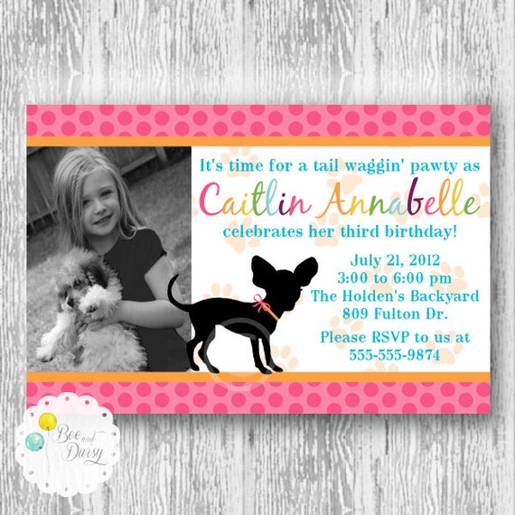 Pink Puppy Pawty Photo Invite for Birthday Party or Baby Shower DIY Invitation by BeeAndDaisy Il_570xn