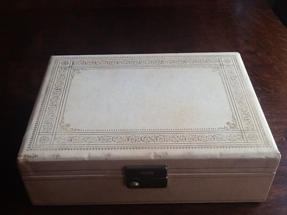 Vintage Ivory JEWELRY BOX Thorens Switzerland Blue by PugMug