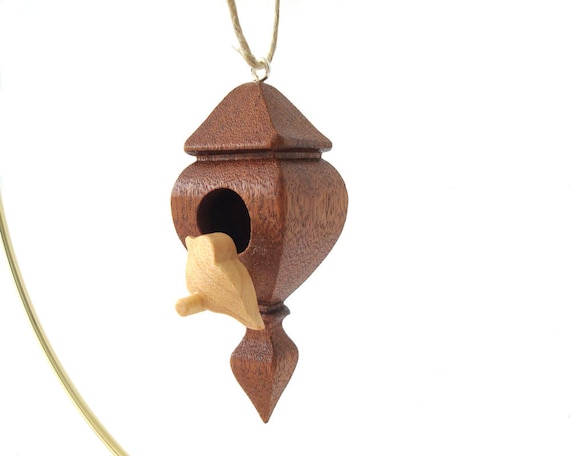 Mahogany Bird House Ornament 3D Birdhouse Compound Cut Scroll