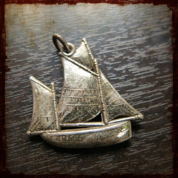 Antique French 3D silverplated sailing boat Medal Pendant