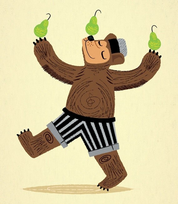 A Bear With Pears - Children's Animal Art Print by Oliver Lake - iOTA iLLUSTRATION