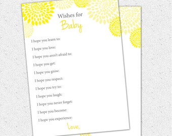 Well Wishes, I hope You, Baby Shower Game, Printable Yellow and Charcoal Grey Gray Floral, Digital File