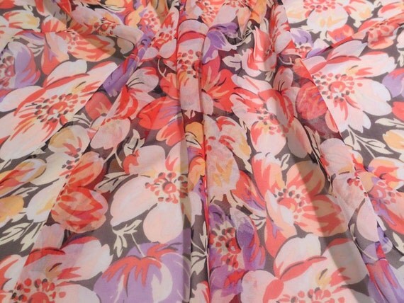 SPECIALOrange and Lavender Muted Floral Print Pure SIlk