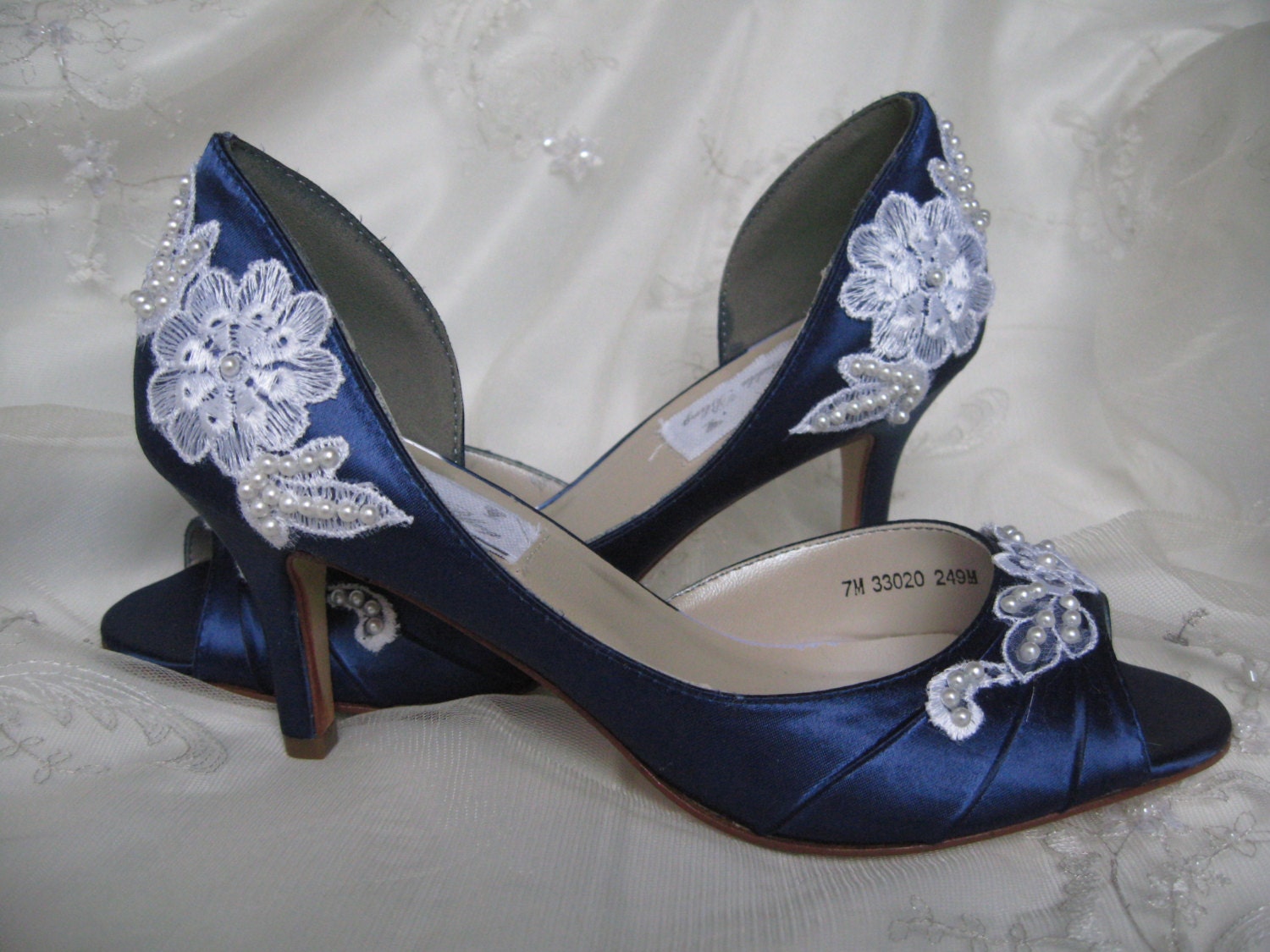 Navy Wedding Shoes Lace Shoes Lace and Pearls Navy by ABiddaBling