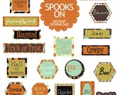 25% OFF SALE Halloween Word Art Tags for Digital Scrapbook Party Decorations Cards - Spooks On Il_170x135