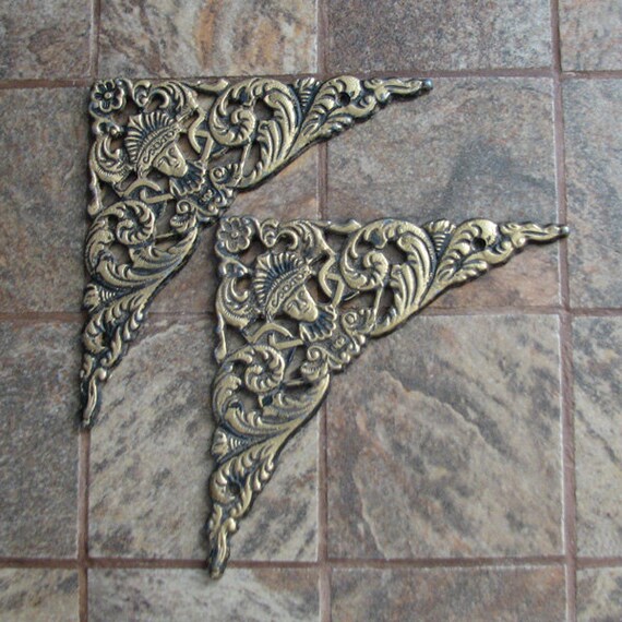 Vintage Corner Box Embellishments Ornate Decorative Brass