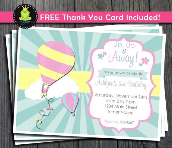 Hot Air Balloon Birthday Invitation - Balloon Party Invite Il_570xn