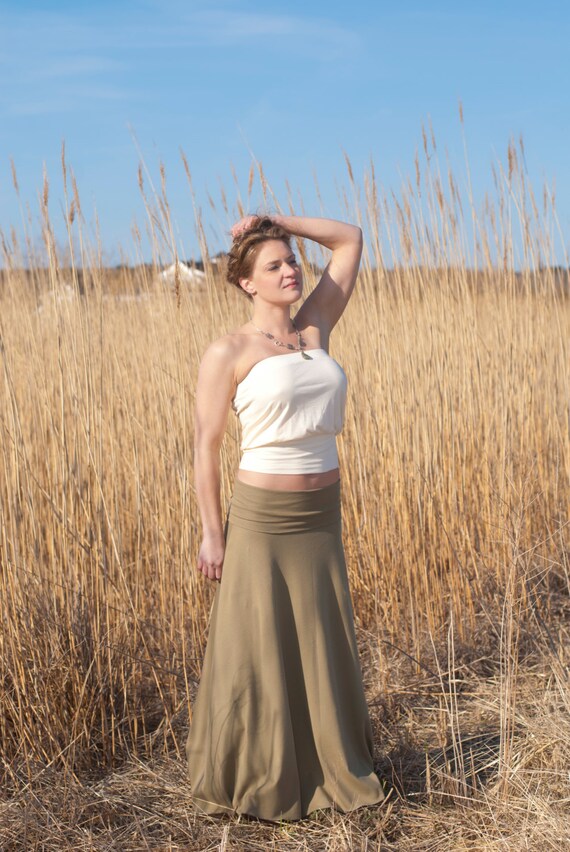 Items similar to Foldover Yoga/Maxi Skirt with in Grass Green Cotton