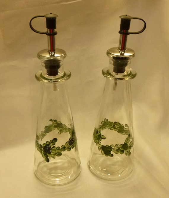 Hand Painted Olive Oil Bottle Dispenser Dark Blue Green
