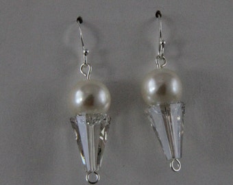 Crystal and Glass Pearl Ice Cream Cone Dangle Earrings