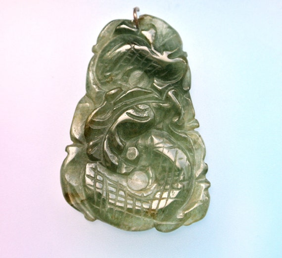 Vintage Carved Jade Pendant by VintageObjectsShoppe on Etsy