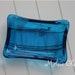 Transparent Turquoise glass soap dish with black & translucent white glass accents (A)
