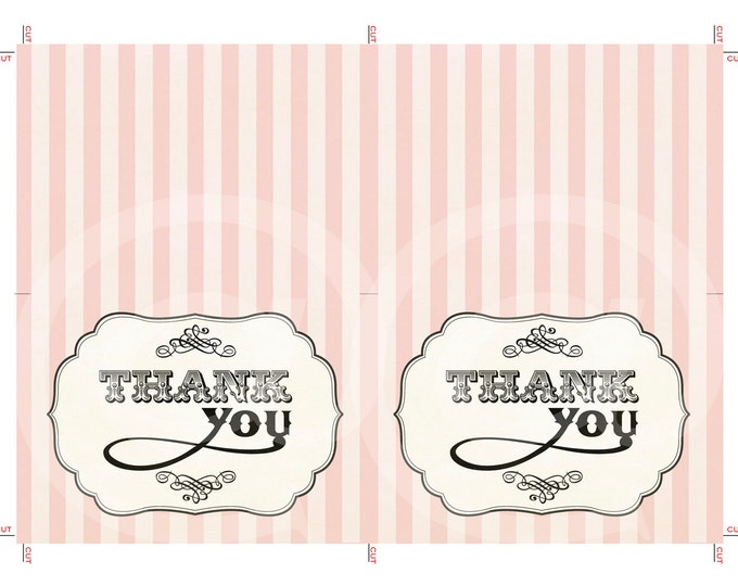 Dainty French Parisian Thank You Card, Instant Download, Print your own