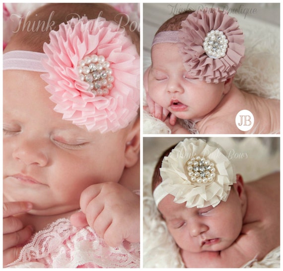 Baby Headband SET of 3 HEADBANDS, Baby Headbands,Baby girl Headband,Newborn Headband,Baby Headbands, Baby girl Headband,headband, Hair Bows by ThinkPinkBows