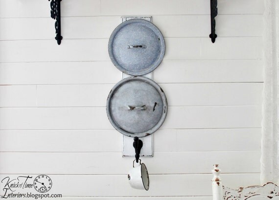 Enamelware Lid Wall Display with Coat or Display Hook