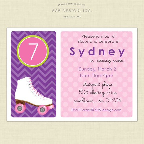 Roller Skating Birthday Party Invitation - Girls Printed or Printable Invitation by 505 Design Inc Il_570xn