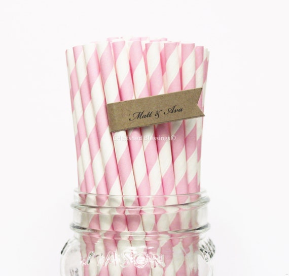 50 Pink Striped Paper Straws Retro Vintage Style Carnival Circus Wedding Birthday Bridal Baby Shower Made in USA Il_570xn