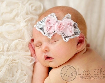 Baby headband, newborn headband, adult headband, child headband and photography prop The single sprinkled- SEQUIN bow headband