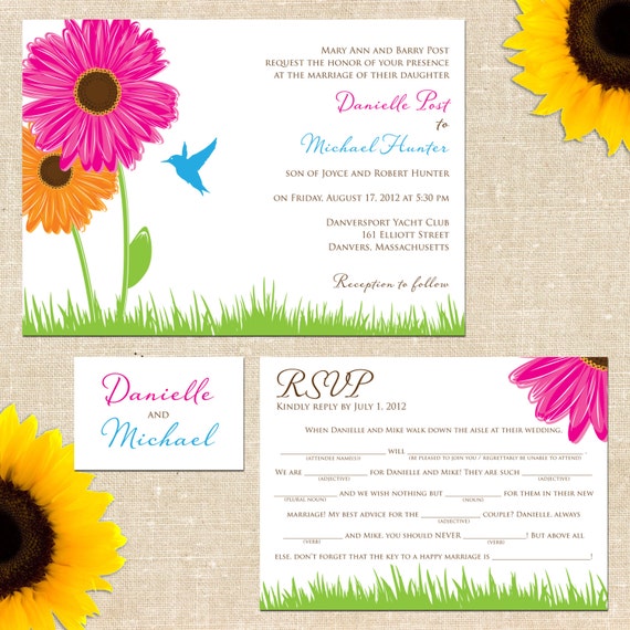 Items similar to Danielle Wedding Invitation with Mad Lib Response Card Printed Invitations or