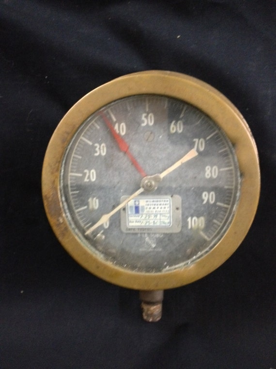 ON SALE LARGE Antique Ashcroft Brass Pressure Steam Gauge