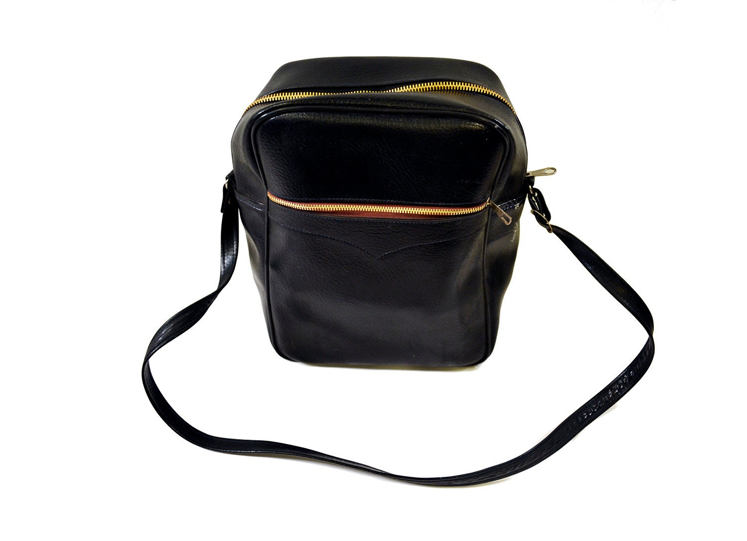 Vintage Black Leather Tote Carrying Case Bag by BananasDesign