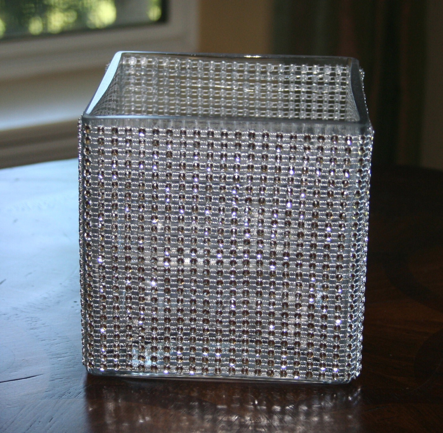 Pair of Rhinestone Blinged Glass Vasesquare bling vase