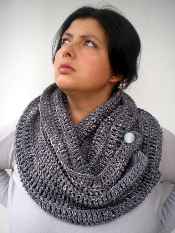 Grey Fashion Circle Scarf Crocheted pure Baby Merino Wool