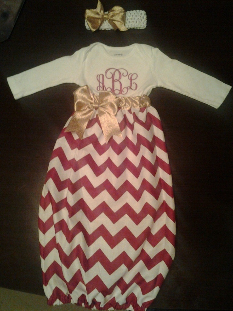 Holiday and Christmas Newborn Baby Gown with Chevron and