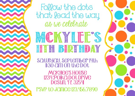 POLKA DOT INVITATION 5x7 Birthday Party - Girl Printable Il_570xn