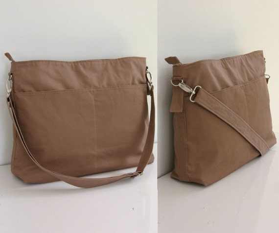 SALE Tan Messenger bag with 3 Exterior Pockets Diaper bag
