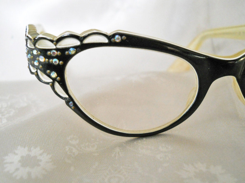 Vintage Cat Eye Glasses 1950s Rhinestone By Lunajunctionvintage