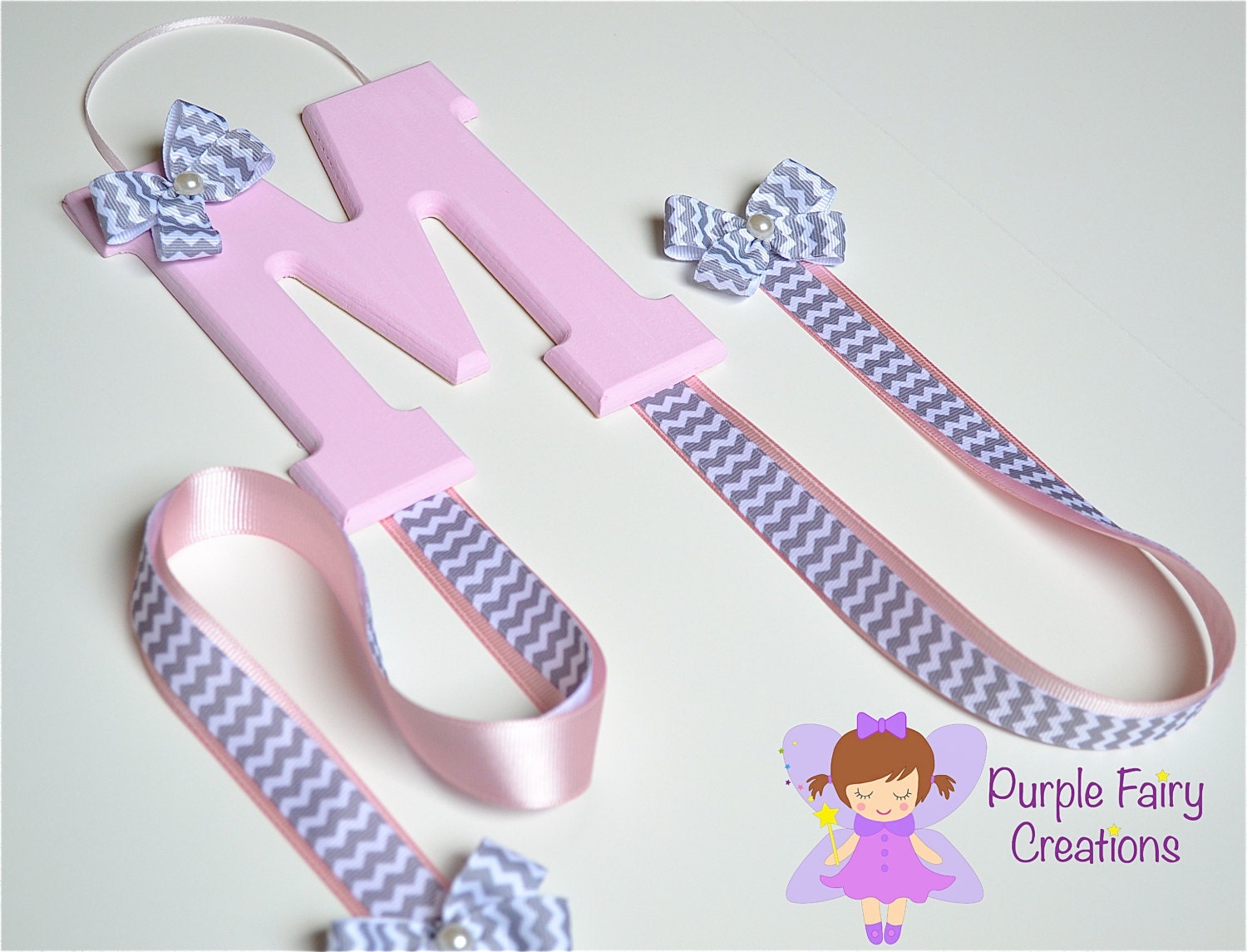 Initial Letter Hair Accessories Organizer Baby Pink Gray