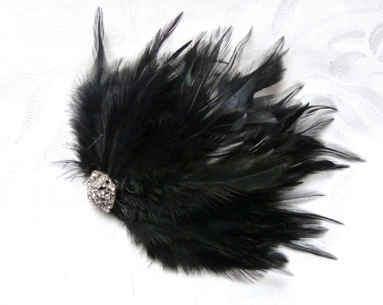 Black feather hair clip rhinestone bridal fascinator feather