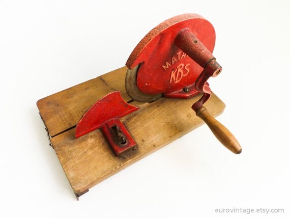 Vintage Antique Cast Iron Bread Meat Slicer Hand Crank Red